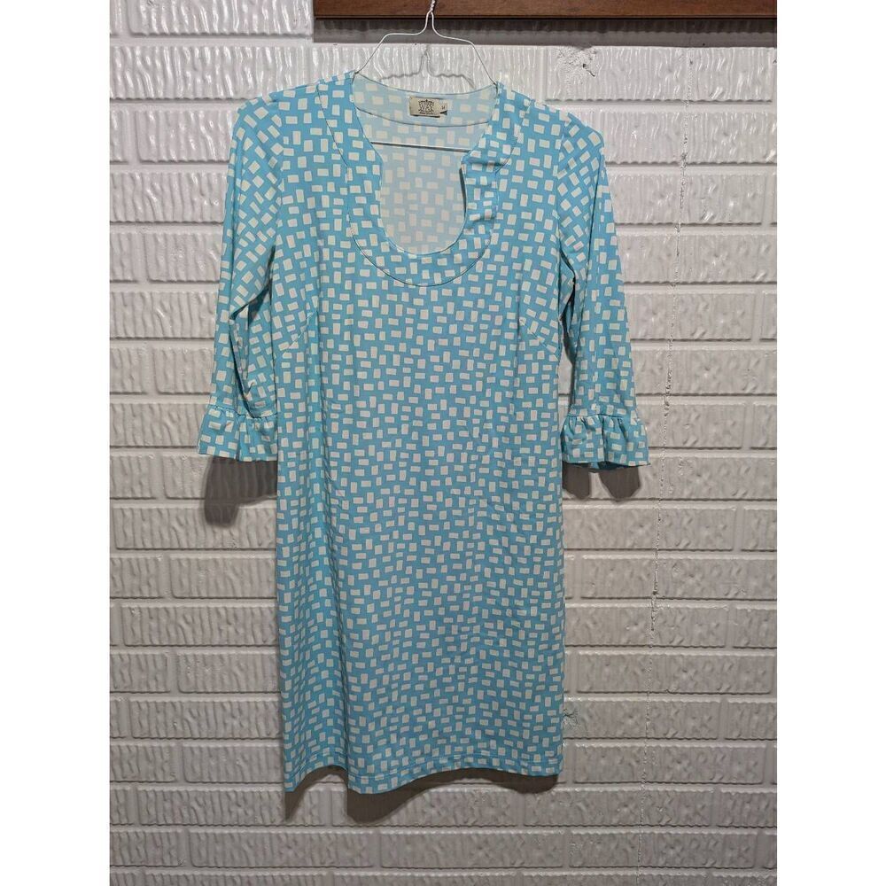 Katherine Way Women's Blue & White Turquoise 3/4 Sleeve Mini Dress Size M